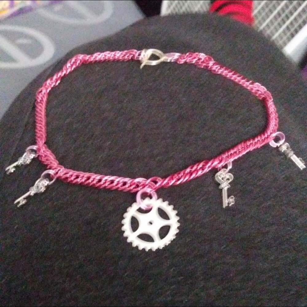 Pink chain gears and key choker